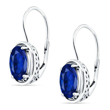 Oval Solitaire Drop Dangle Leverback Earring Blue Sapphire CZ 925 Sterling Silver Wholesale